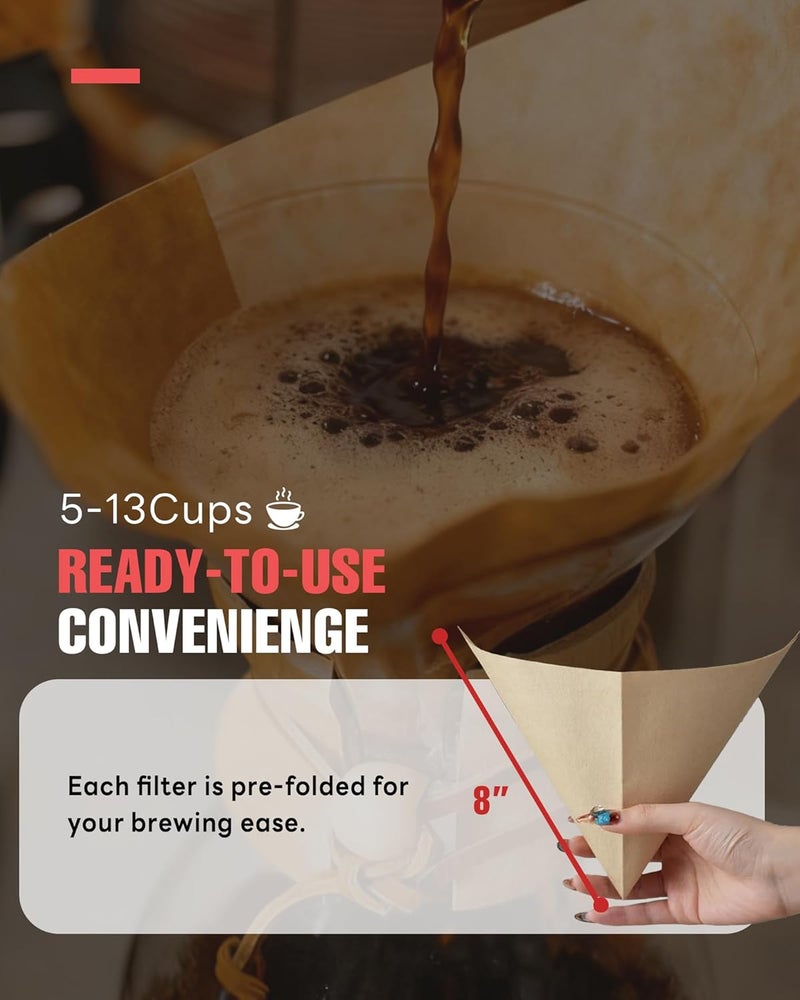 Brew Choice 100ct Pre-folded Unbleached Cone Coffee Filters, Upgraded 30% Thicker Natural Paper for Pure Taste, Compatible with Chemex Pour-Over Coffee Makers - Image 3